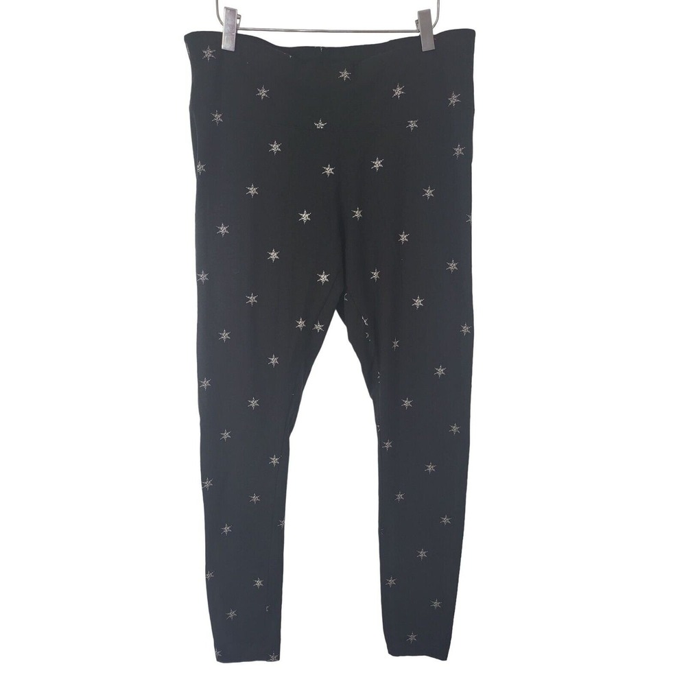 Boutique Plus Leggings 0X Womens Plus Size Black Star Print High Rise Skinny